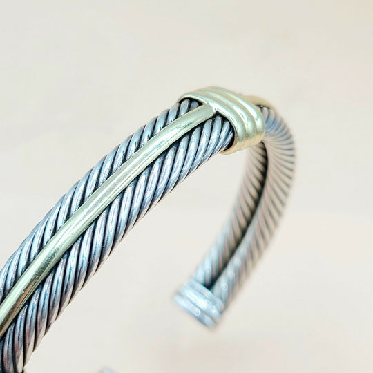 David Yurman Silver Gold Double Cable Hinged Bracelet