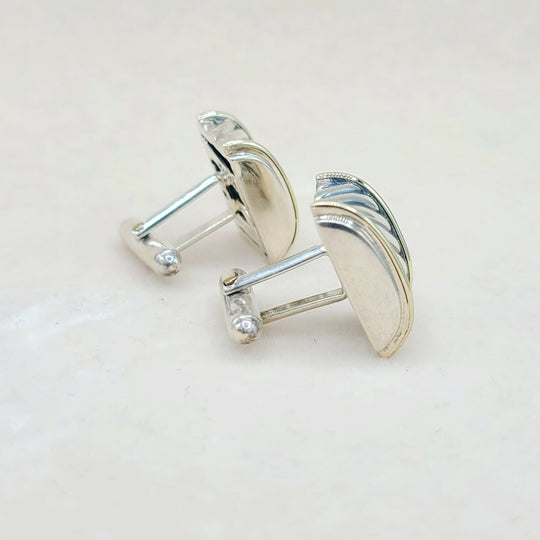 David Yurman Silver Gold Thoroughbred Cable Band Cufflinks