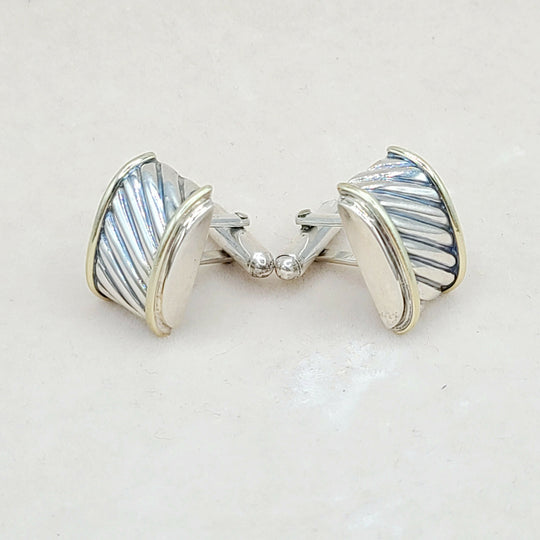 David Yurman Silver Gold Thoroughbred Cable Band Cufflinks