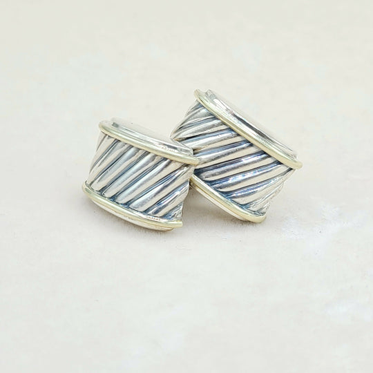 David Yurman Silver Gold Thoroughbred Cable Band Cufflinks
