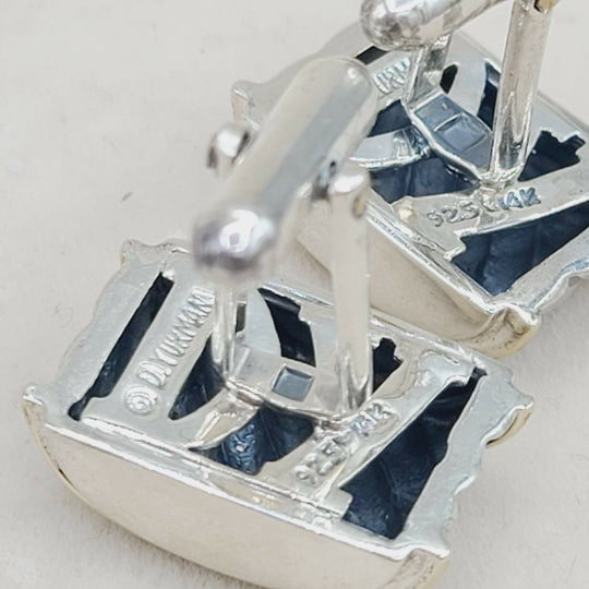 David Yurman Silver Gold Thoroughbred Cable Band Cufflinks