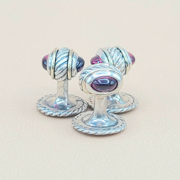 David Yurman Vintage Thoroughbred Garnet Tuxedo Shirt Buttons Studs Set of 3