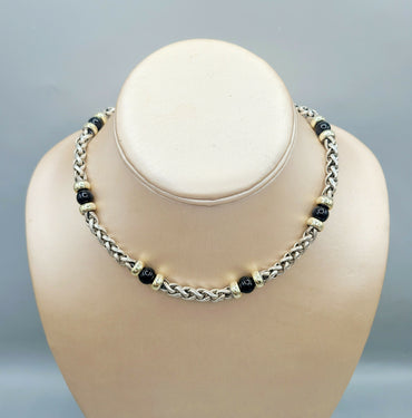 David Yurman Wheat Chain Black Onyx Gold Station Necklace