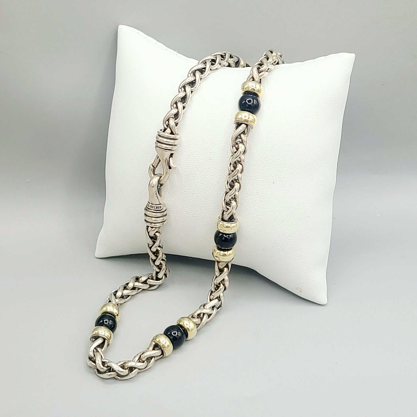 David Yurman Wheat Chain Black Onyx Gold Necklace Certified Pre-Owned AYW Luxury #
