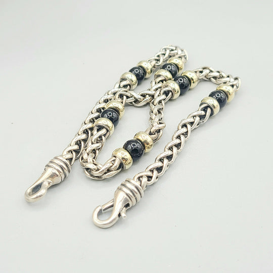 David Yurman Wheat Chain Black Onyx Gold Station Necklace
