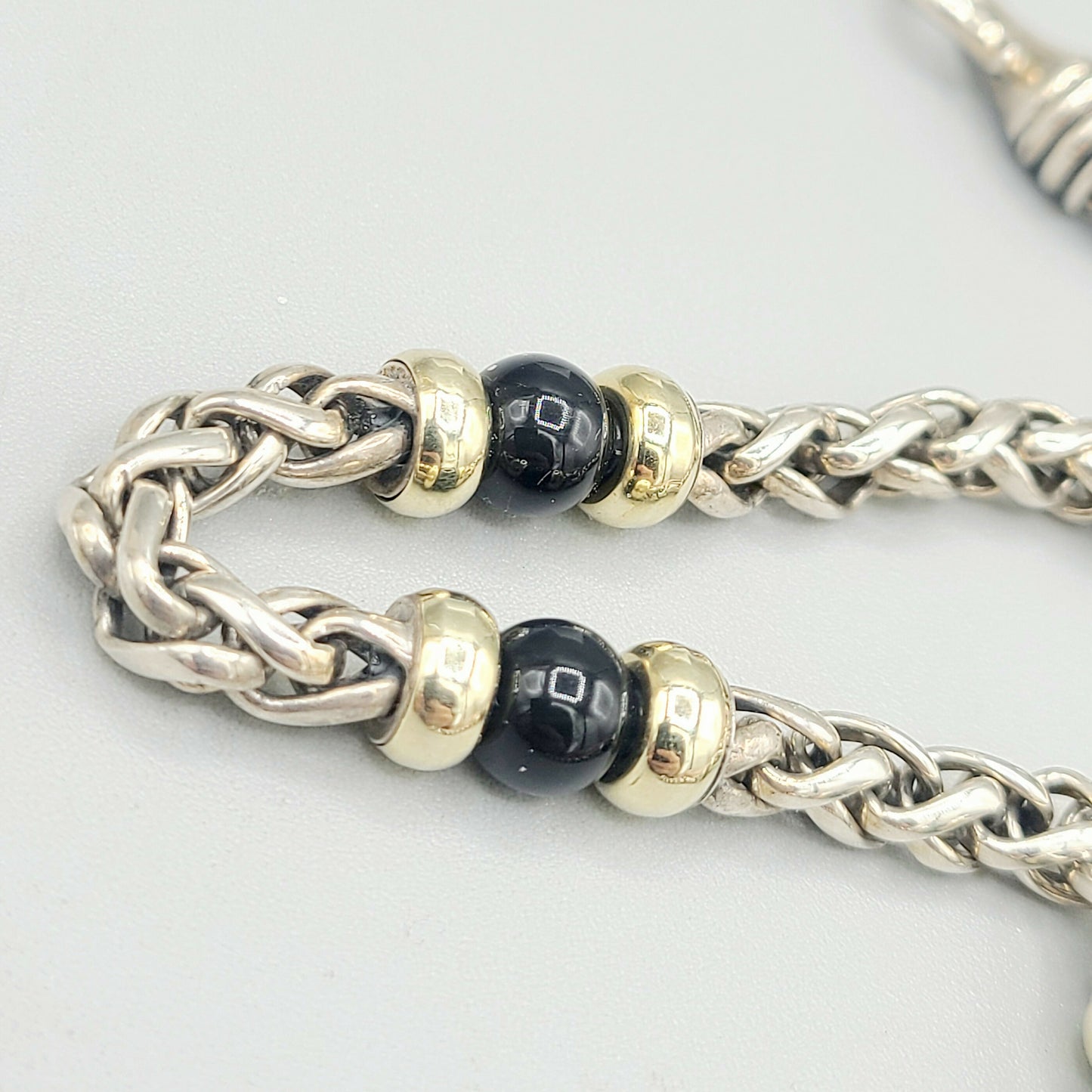 David Yurman Wheat Chain Black Onyx Gold Necklace Certified Pre-Owned AYW Luxury #