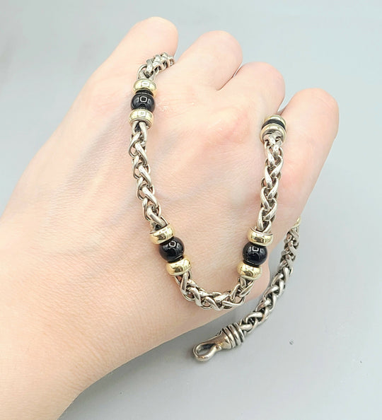David Yurman Wheat Chain Black Onyx Gold Station Necklace