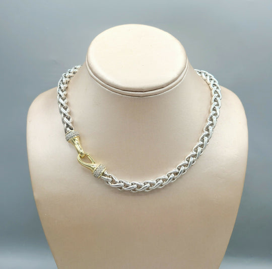 David Yurman Wheat Chain Diamond Gold Necklace, 8mm
