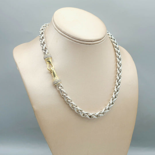 David Yurman Wheat Chain Diamond Gold Necklace, 8mm
