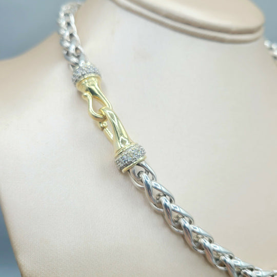 David Yurman Wheat Chain Diamond Gold Necklace, 8mm