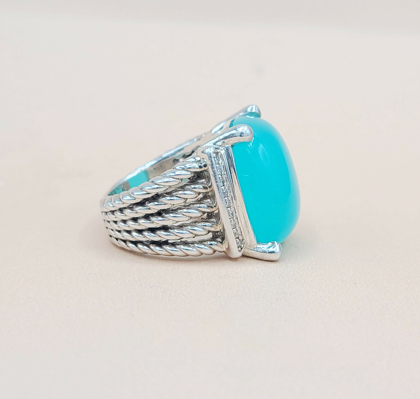 David Yurman Wheaton Aqua Chalcedony Diamond Ring | Certified Pre-Owned AYW Luxury #