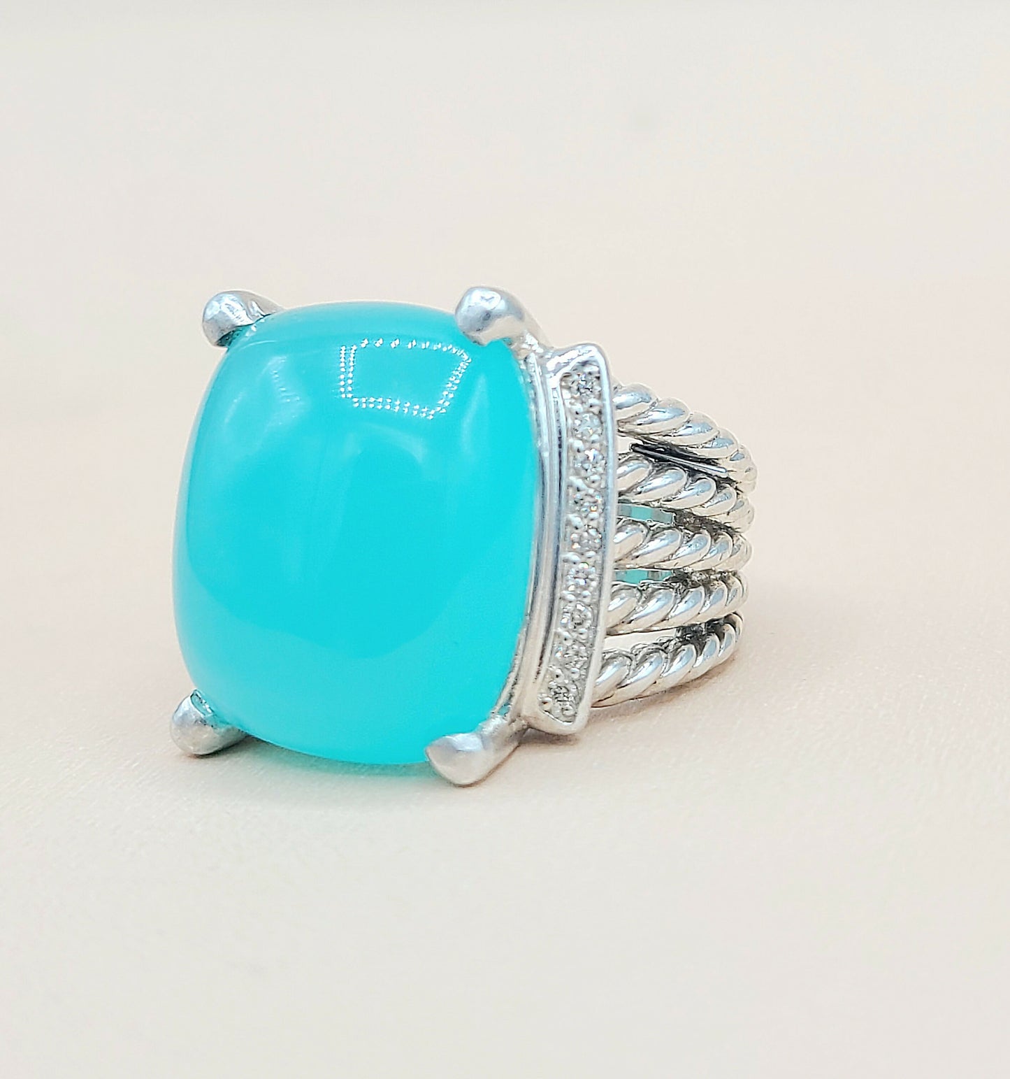 David Yurman Wheaton Aqua Chalcedony Diamond Ring | Certified Pre-Owned AYW Luxury #