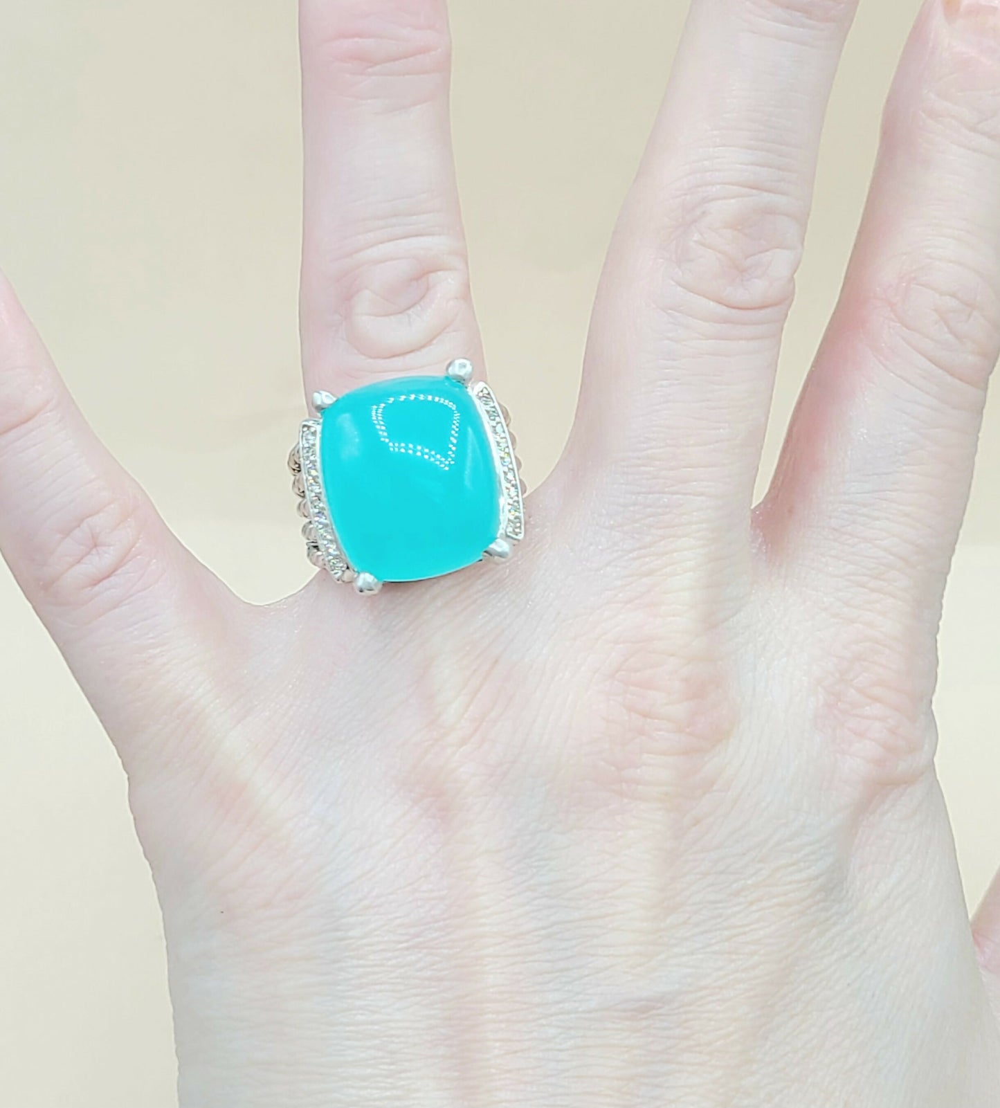 David Yurman Wheaton Aqua Chalcedony Diamond Ring | Certified Pre-Owned AYW Luxury #
