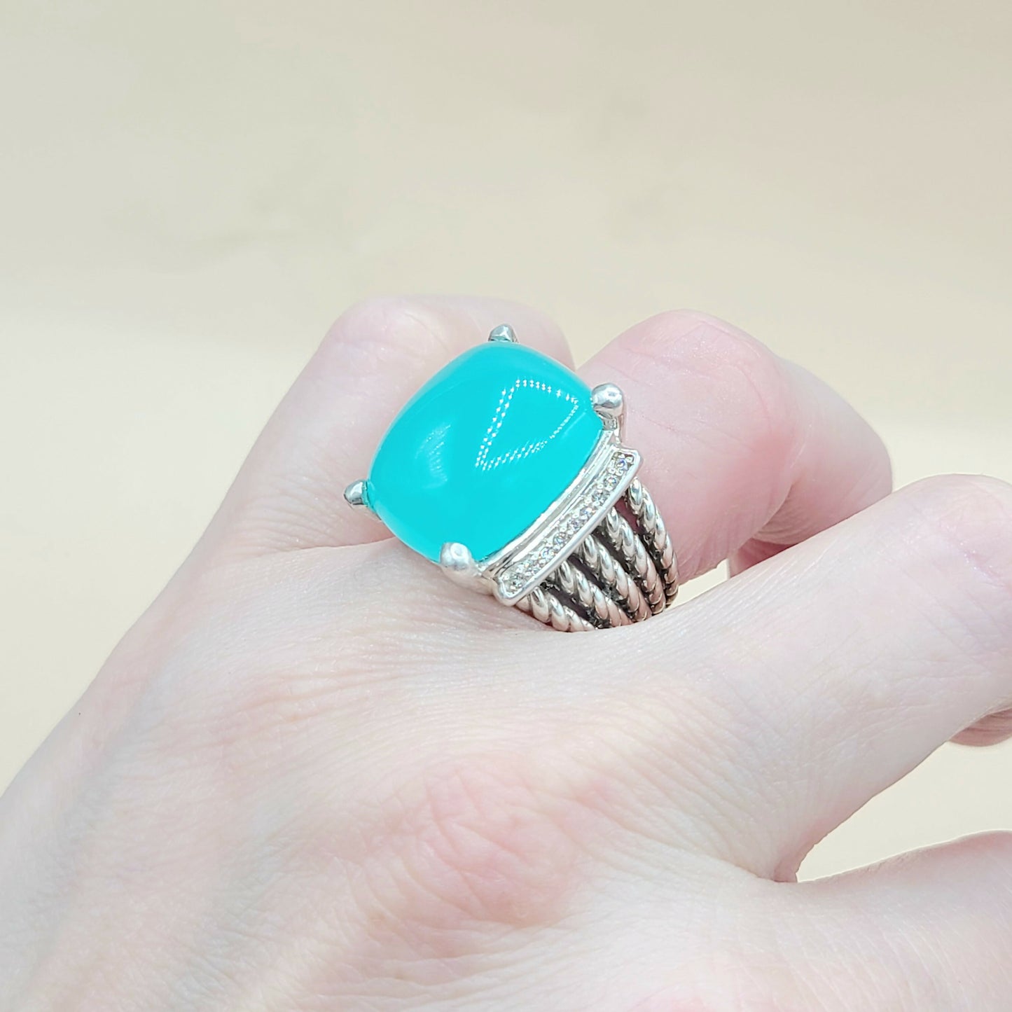 David Yurman Wheaton Aqua Chalcedony Diamond Ring | Certified Pre-Owned AYW Luxury #