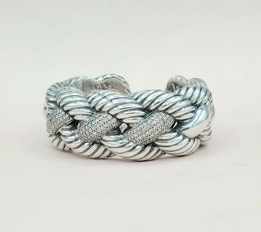David Yurman-Wide-Woven-Cable Diamond Cuff Bracelet