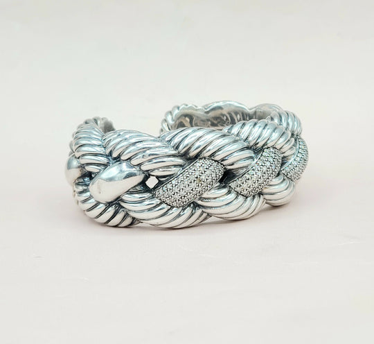 David Yurman-Wide-Woven-Cable Diamond Cuff Bracelet