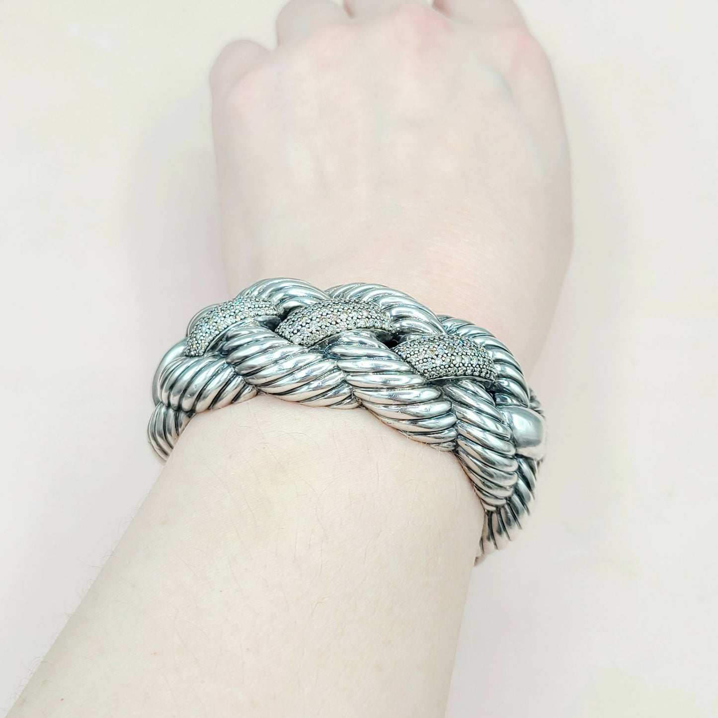 David Yurman-Wide-Woven-Cable Diamond Cuff Bracelet