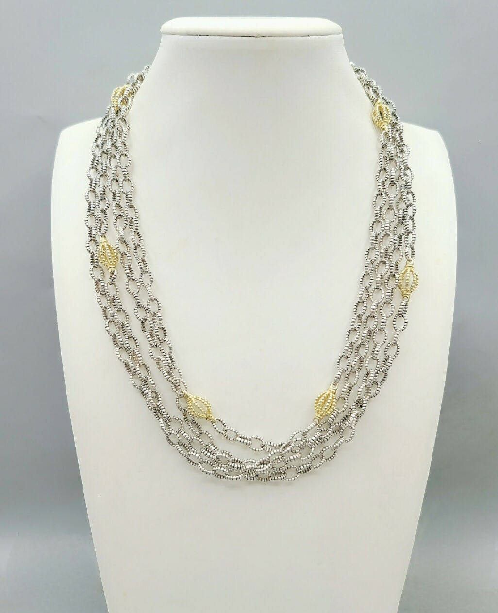 Lagos Caviar Signature Four Row Mixed Link Necklace with 18k Gold