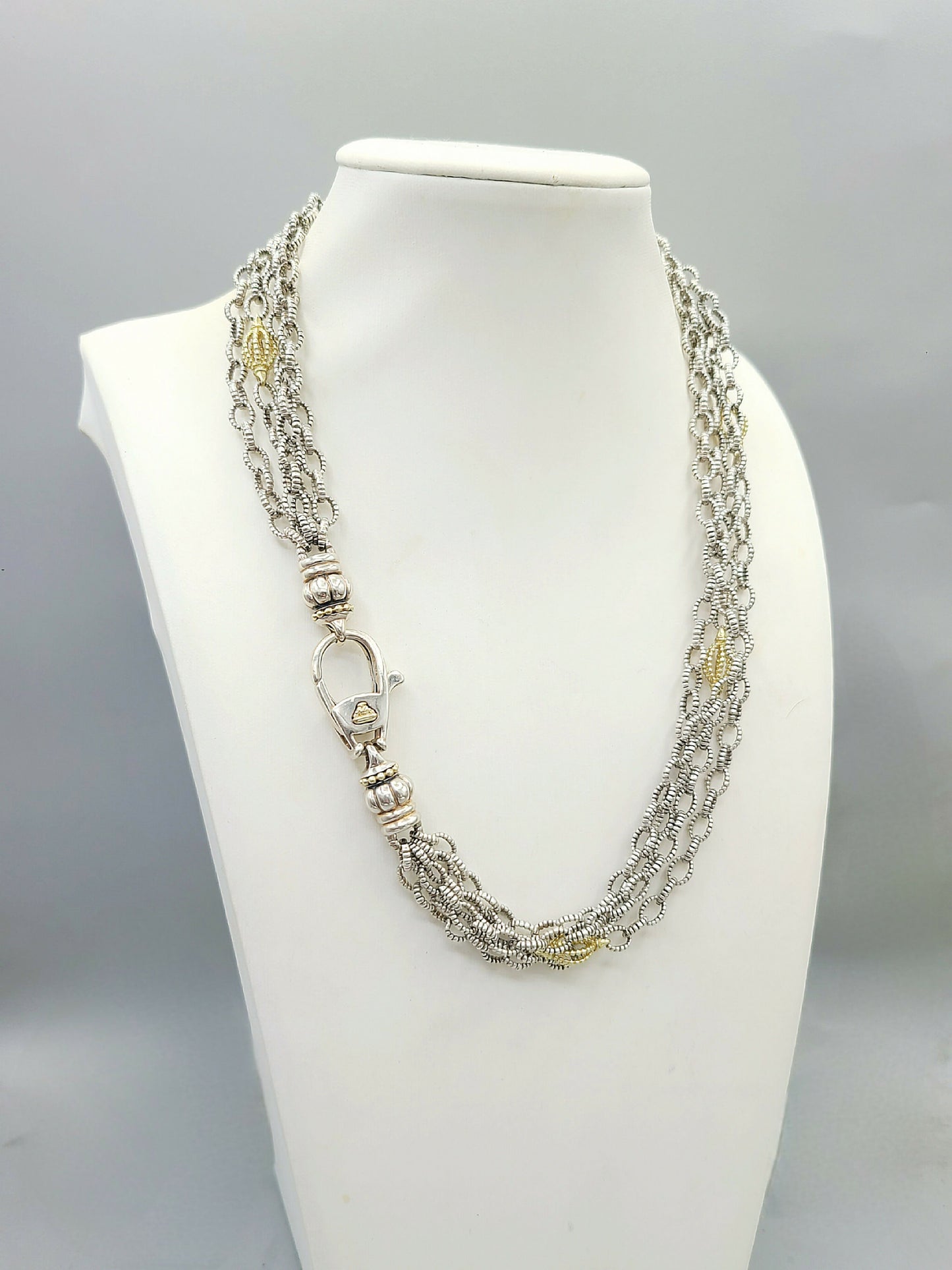 Lagos Caviar Signature Four Row Mixed Link Necklace with 18k Gold