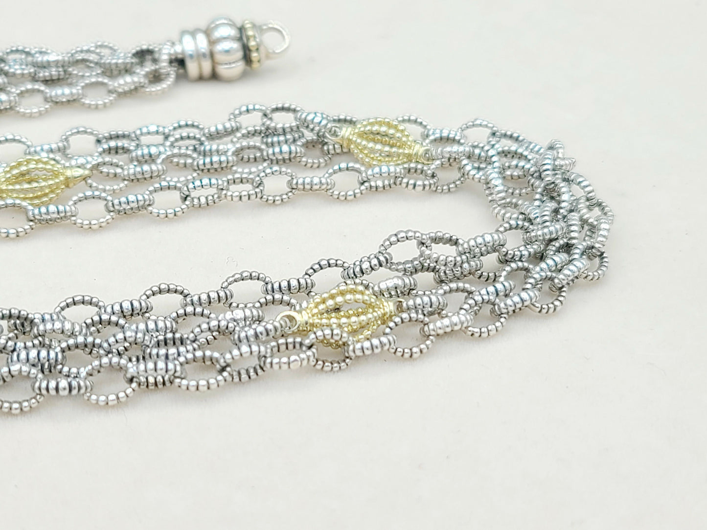 Lagos Caviar Signature Four Row Mixed Link Necklace with 18k Gold