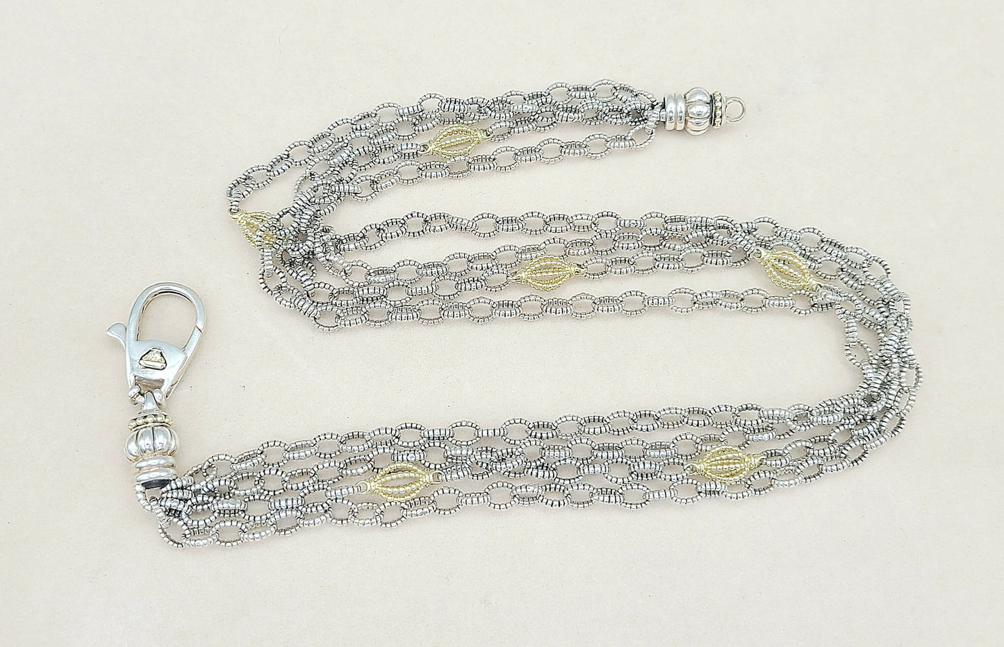 Lagos Caviar Signature Four Row Mixed Link Necklace with 18k Gold
