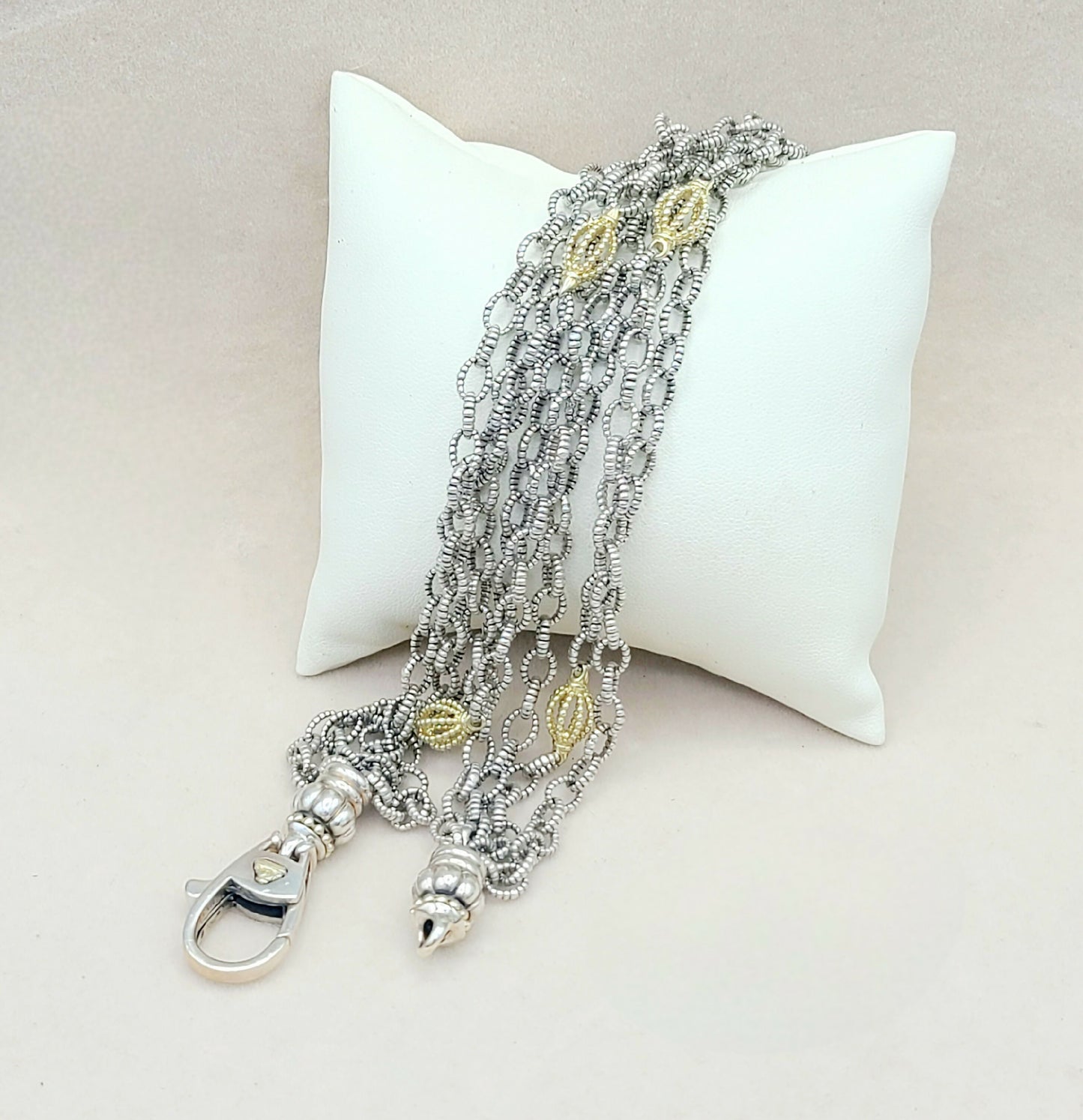 Lagos Caviar Signature Four Row Mixed Link Necklace with 18k Gold