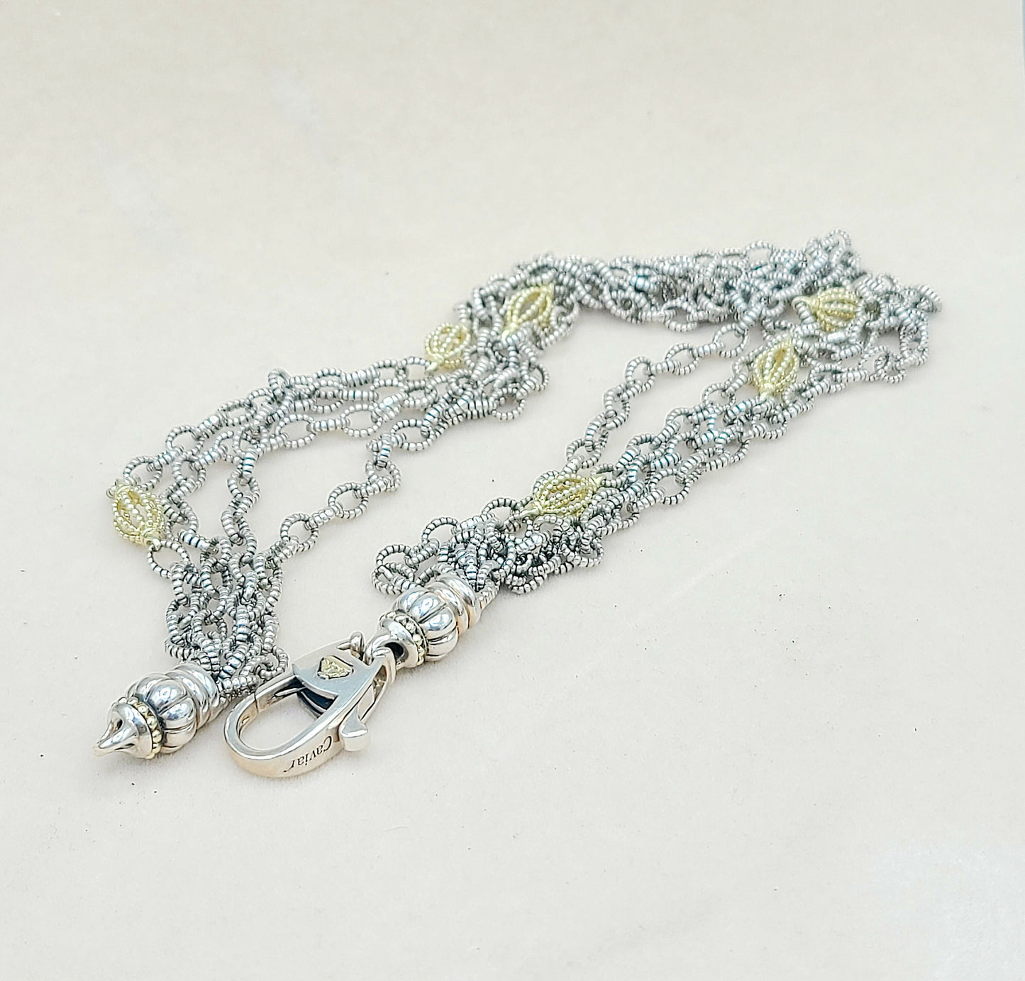 Lagos Caviar Signature Four Row Mixed Link Necklace with 18k Gold