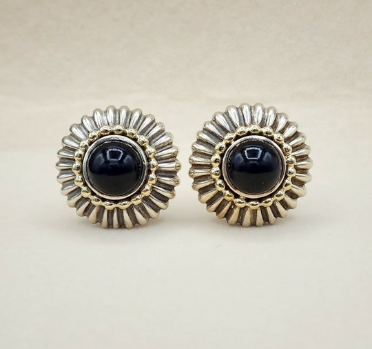 Lagos Caviar Large Black Onyx Earring Silver Gold Earrings