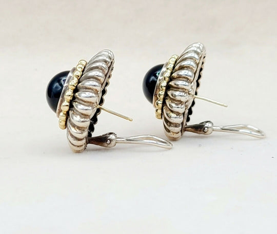 Lagos Caviar Large Black Onyx Earring Silver Gold Earrings