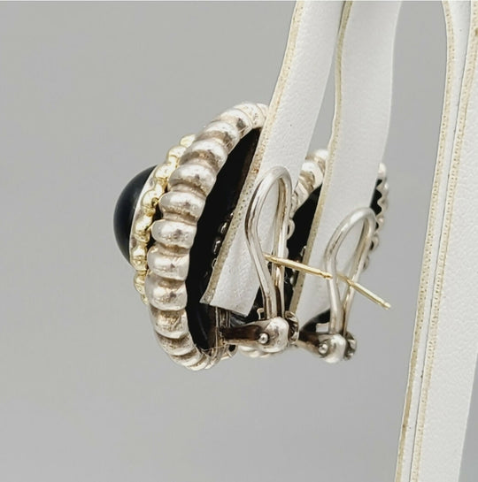 Lagos Caviar Large Black Onyx Earring Silver Gold Earrings
