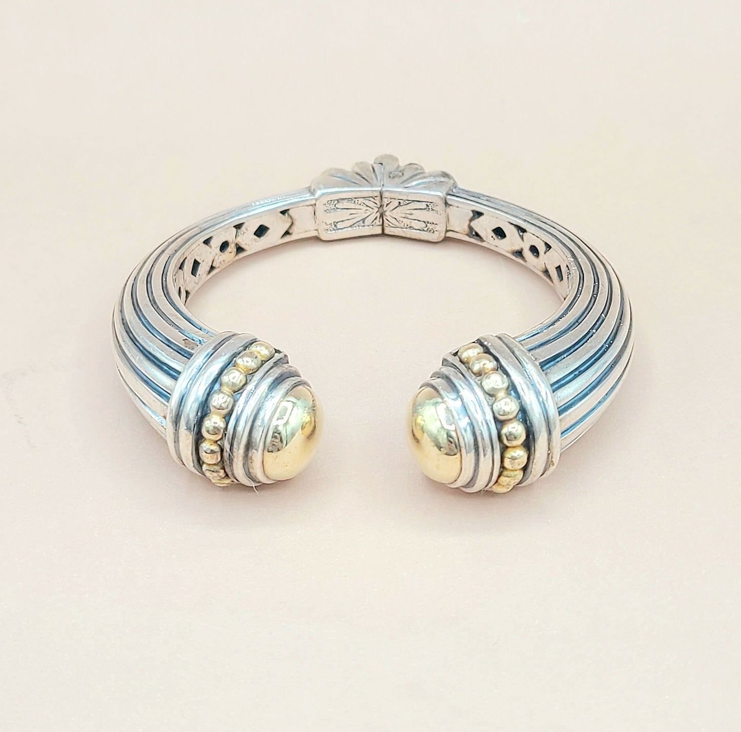 Lagos Caviar Gold Dome Cuff Bracelet Silver | Certified Pre-Owned #