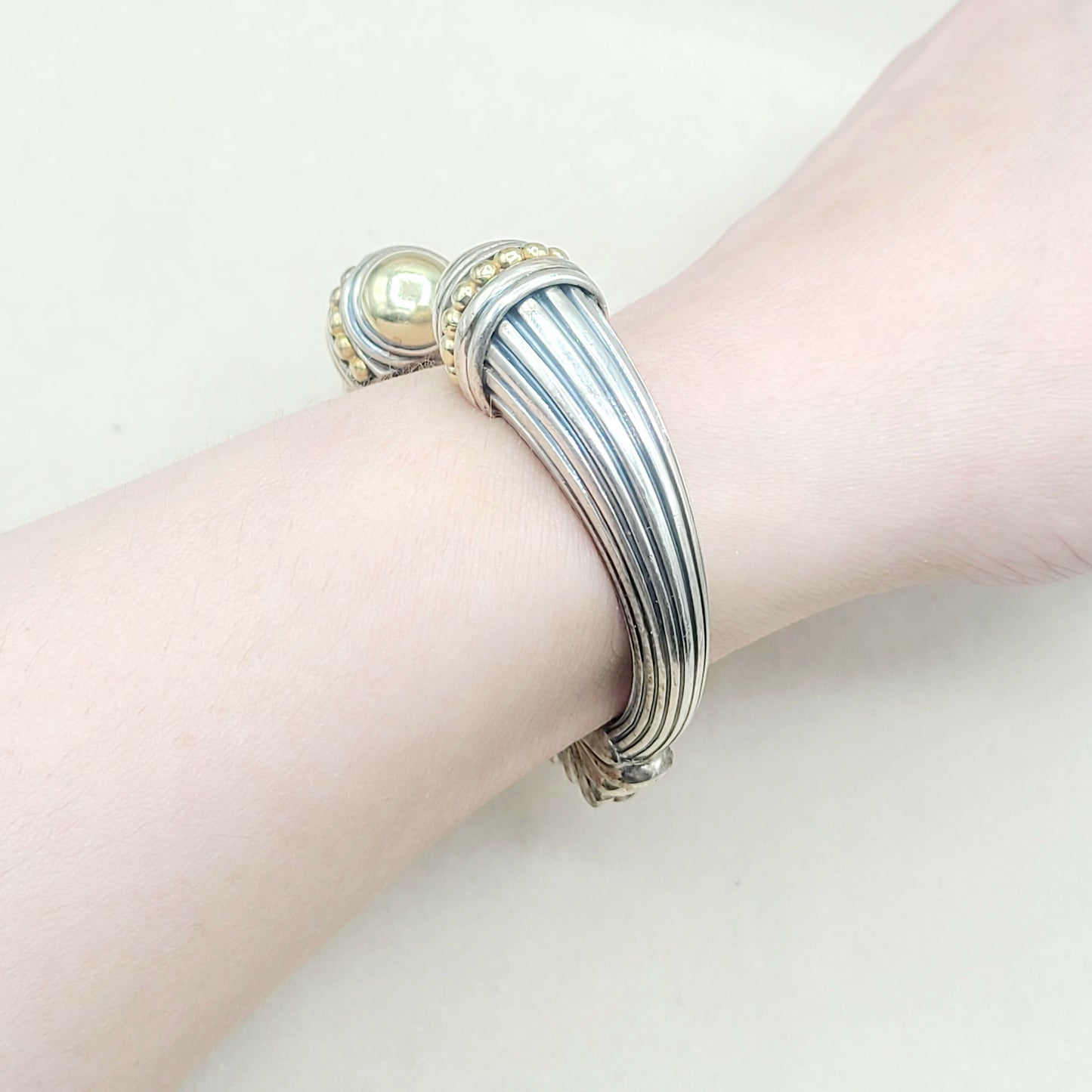 Lagos Caviar Gold Dome Cuff Bracelet Silver | Certified Pre-Owned #