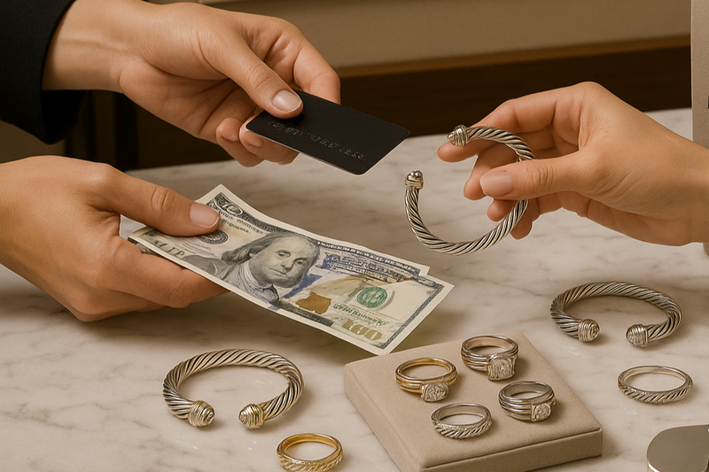 create an image of buying, selling and consigning David Yurman Jewelry
