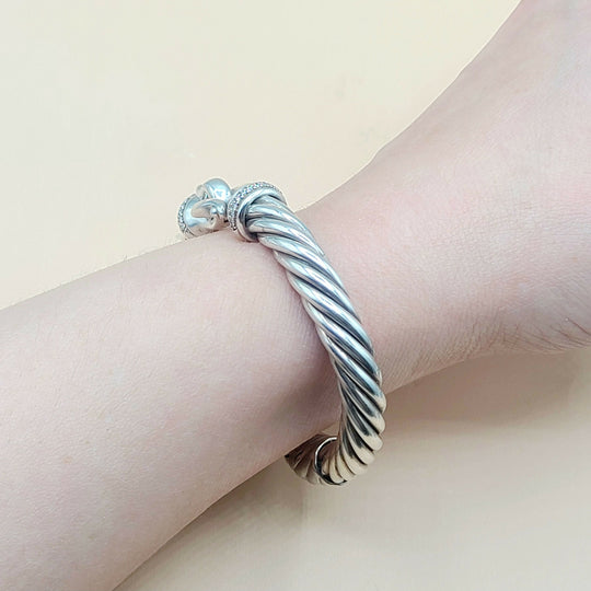 David Yurman-Cable-Buckle-Diamonds Bracelet,-8.5mm