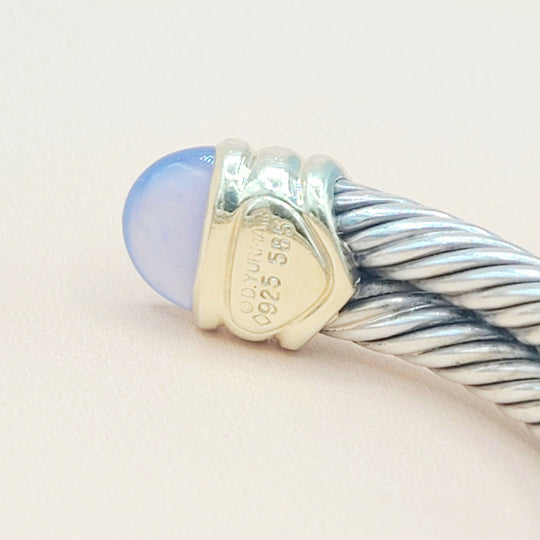 David Yurman Renaissance Double Cable Chalcedony Iolite Gold Bracelet