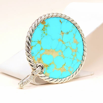 David Yurman Elements Reversible Turquoise Mother-of-Pearl Diamond Disc Pendant Sterling Silver 0.30 TCW 47.7mm