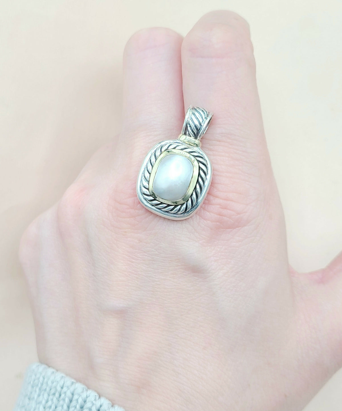  David Yurman Albion Pearl Pendant Enhancer Silver & 14k