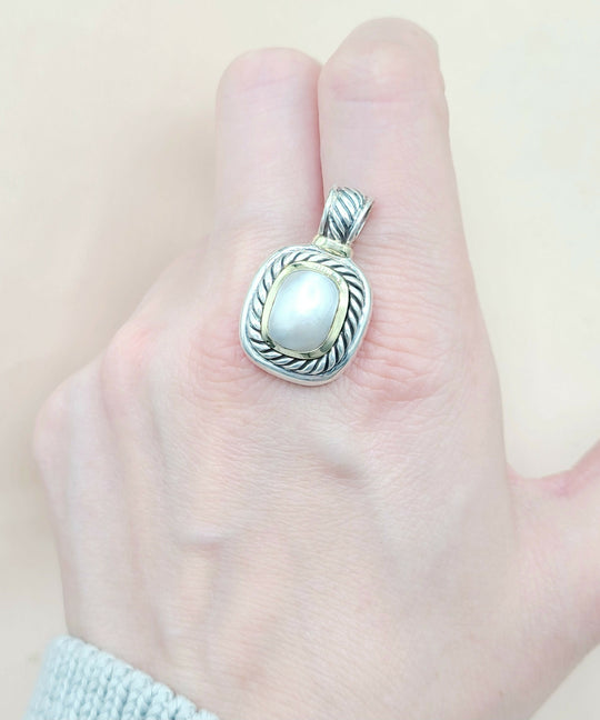  David Yurman Albion Pearl Pendant Enhancer Silver & 14k