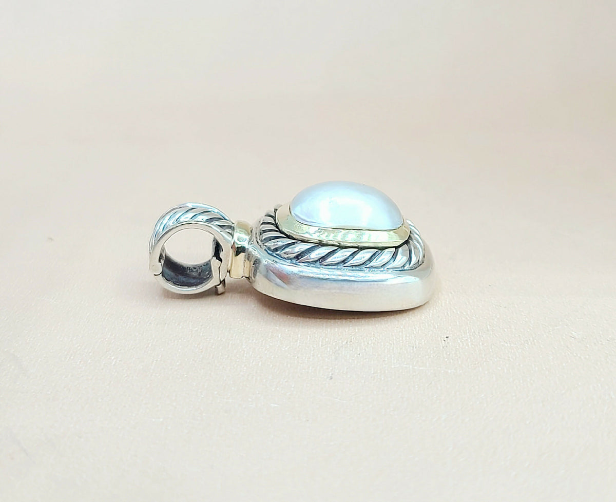  David Yurman Albion Pearl Pendant Enhancer Silver & 14k