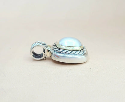  David Yurman Albion Pearl Pendant Enhancer Silver & 14k