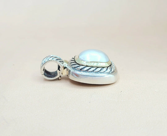  David Yurman Albion Pearl Pendant Enhancer Silver & 14k