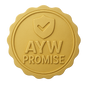 Gold emblem with 'AYW Promise' text and a shield logo on a white background
