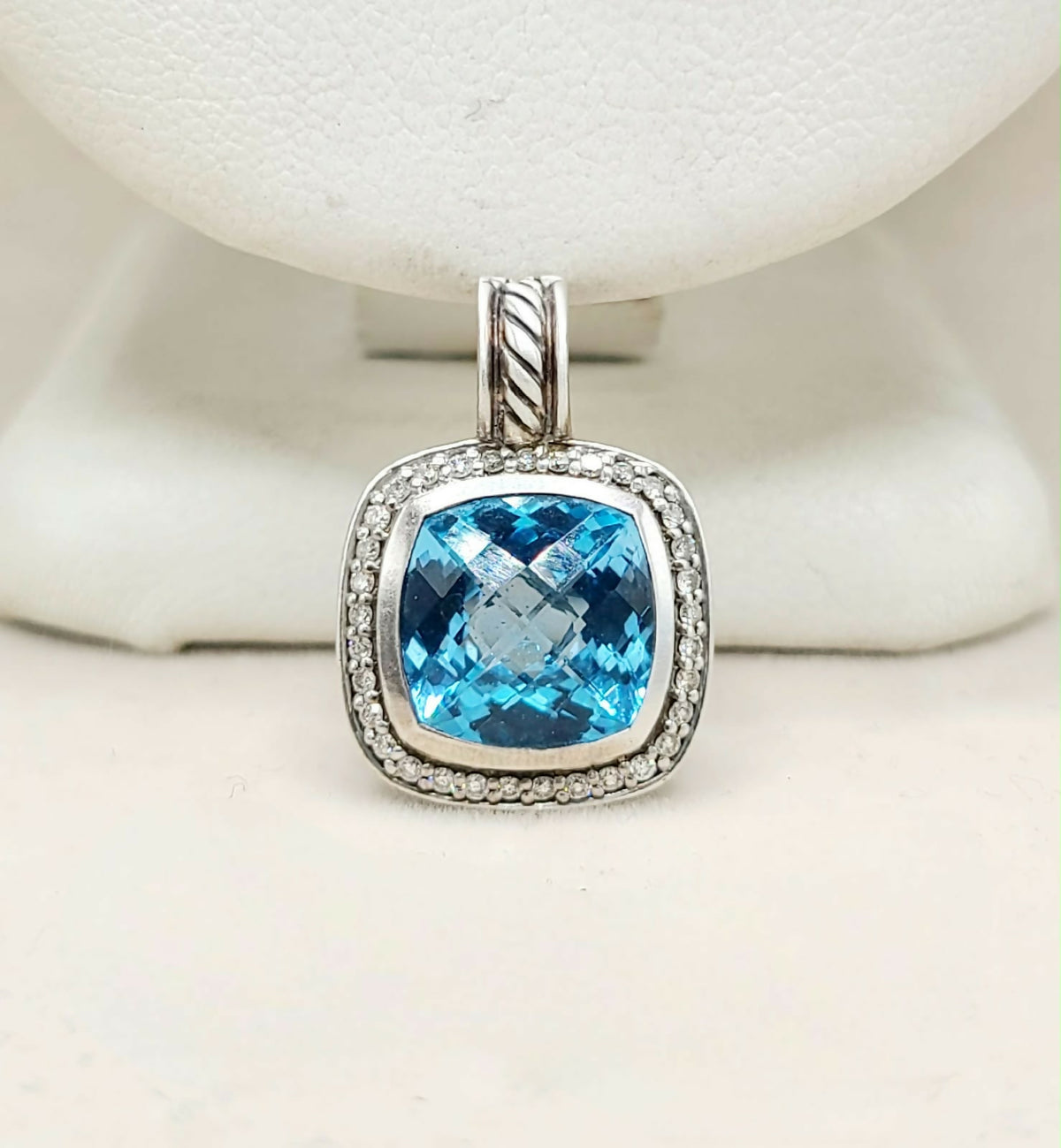 David Yurman Albion Blue Topaz Diamond Pendant Sterling Silver 0.23 TCW