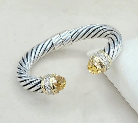 David Yurman 10mm Cable Bracelet with Champagne Citrine Diamond and Gold