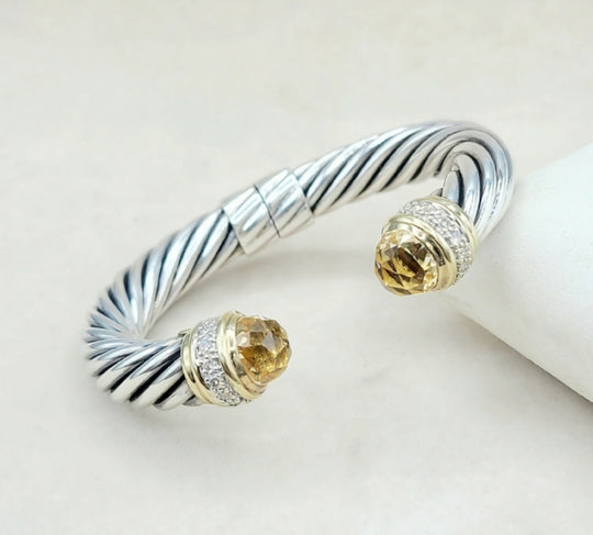 David Yurman 10mm Cable Bracelet Champagne Citrine & Diamond