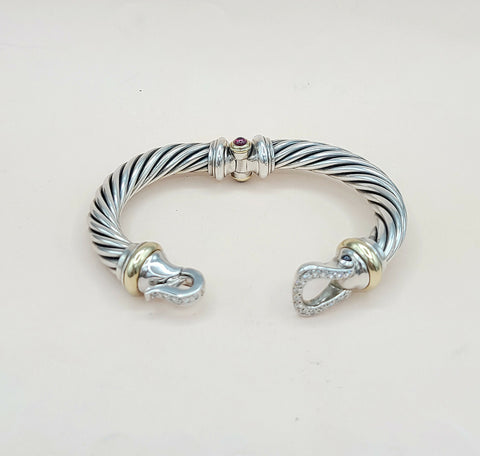  David Yurman 10mm Cable Buckle Bracelet Garnet & Diamonds