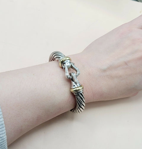  David Yurman 10mm Cable Buckle Bracelet Garnet & Diamonds