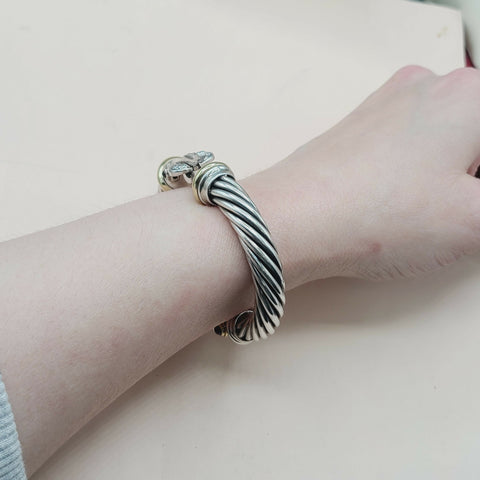  David Yurman 10mm Cable Buckle Bracelet Garnet & Diamonds