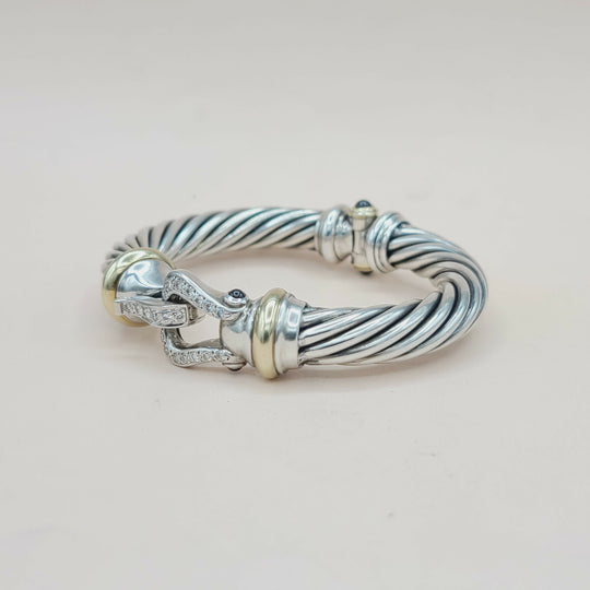  David Yurman 10mm Cable Buckle Bracelet Garnet & Diamonds