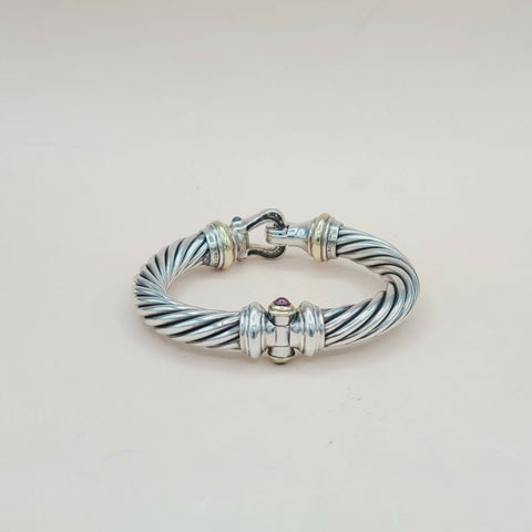  David Yurman 10mm Cable Buckle Bracelet Garnet & Diamonds